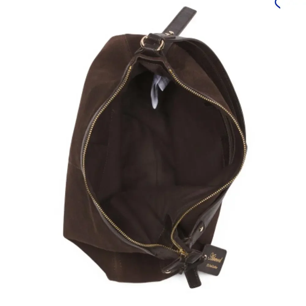 Ashwood Suede Crescent Slouchy Hobo Bag Studded Strap Detail Chocolate Brown